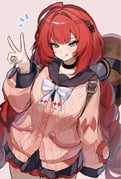 1girl 1other animal animal_on_back backpack bag black_sailor_collar braid braided_twintails cardigan chest_bow collarbone commentary_request green_eyes hair_ornament hearing_aid highres kamanosuke_(zenless_zone_zero) long_hair looking_at_viewer notice_lines otoufudayo111 pink_background pink_cardigan raccoon red_hair sailor_collar sphere_hair_ornament standing tanuki tongue tongue_out twintails ukinami_yuzuha v zenless_zone_zero rating:g score:1 post #10174968