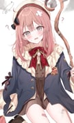 1girl ? @_@ absurdres amayui_moka bandaid bandaid_on_leg beret black_bow blue_jacket blush bow bowtie brown_dress brown_hair dress grey_eyes hat highres holding holding_staff jacket medium_hair open_clothes open_jacket red_bow red_bowtie shain solo staff sweatdrop virtual_youtuber vspo! white_hat rating:g score:3 post #10174243