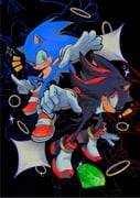 2boys absurdres animal_ears black_fur black_shoes blue_fur chaos_emerald commentary english_commentary furry furry_male gem gloves green_eyes green_gemstone grin highres male_focus multiple_boys red_eyes red_shoes sainttufa shadow_the_hedgehog shoes smile soap_shoes sonic_(series) sonic_adventure_2 sonic_the_hedgehog tail white_gloves white_shoes rating:g score:14 post #8485522