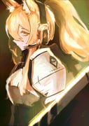 1girl absurdres animal_ear_fluff animal_ears arknights armor blonde_hair breastplate closed_mouth hair_between_eyes headphones highres holding holding_shield implied_extra_ears long_hair looking_at_viewer nearl_(arknights) orange_eyes pauldrons peemy ponytail shield shoulder_armor sidelocks solo rating:g score:10 post #10135783