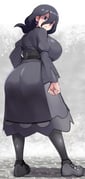 1girl @_@ absurdres ass bags_under_eyes black_corset black_dress black_hair breasts corset curvy dress earrings from_behind full_body furrowed_brow hair_between_eyes hex_maniac_(pokemon) hex_maniac_(pokemon_legends:_z-a) highres jewelry juliet_sleeves large_breasts large_earrings long_hair long_sleeves maki_ikazuya pokemon pokemon_legends:_z-a puffy_sleeves purple_eyes solo sphere_earrings rating:s score:0 post #10174994