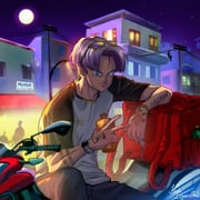 1boy alternate_costume arm_tattoo backpack bag black_shirt blue_eyes bottle bracelet brazil building charm_(object) closed_mouth cup cursive dragon_ball earrings filipeemerson3 flower_tattoo full_moon glasses gold_earrings hand_tattoo highres holding holding_cup jewelry logo looking_at_viewer male_focus moon motor_vehicle motorcycle night outdoors pants portuguese_text product_placement purple_hair satellite_dish scenery shirt signature sitting sky slums smile soccer_uniform solo_focus sport_club_do_recife sportswear star_(sky) sword tattoo trunks_(dragon_ball) trunks_(future)_(dragon_ball) two-tone_shirt umbro upper_body watch weapon white_shirt window wristwatch rating:g score:7 post #9580564