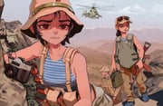 1boy 2girls absurdres aircraft ak-74 aks-74 ammunition_pouch assault_rifle attack_helicopter baseball_cap bayonet black_hair blue_eyes blue_shoes brown_eyes brown_hair brown_hat brown_jacket brown_pants bulletproof_vest camera chest_rig cloud commentary_request full_body gun hair_bun hat helicopter highres holding holding_camera holding_gun holding_weapon jacket kalashnikov_rifle korean_commentary looking_to_the_side magazine_(weapon) mi-24 military military_vehicle mountain mountainous_horizon multiple_girls original pants ponytail pouch rifle rifleman1130 shirt shoes slouch_hat striped_clothes striped_shirt striped_tank_top sweat tank_top telnyashka tongue tongue_out upper_body war_in_afghanistan watch weapon wristwatch rating:s score:23 post #10019090