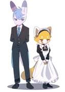 1boy 1girl absurdres aggressive_retsuko amituoquian apron artist_request black_dress black_shoes black_suit blue_eyes blue_hair blue_necktie check_artist closed_eyes dress furry furry_female furry_male highres long_sleeves maid maid_apron necktie retsuko shoes simple_background standing suit tadano_(aggretsuko) tailcoat white_apron white_background rating:g score:2 post #9591019