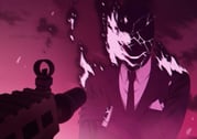 1boy 1girl aiming assault_rifle at_gunpoint bald black_gloves black_jacket black_necktie black_skin black_suit black_suit_(blue_archive) blue_archive burning_clothes collared_shirt colored_skin cracked_skin evil_smile flaming_eye game_cg gloves glowing glowing_eye gun hand_on_own_shoulder highres jacket male_focus necktie non-web_source official_art one-eyed red_sky rifle shiroko_terror_(blue_archive) shirt sig_556 sig_sauer sky sleeves_past_wrists smile spoilers suit suppressor weapon white_eyes white_shirt rating:g score:2 post #10171949