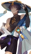 1boy absurdres bare_shoulders blunt_ends bodysuit eyeliner genshin_impact gold_ring hakama hakama_shorts hat haze_(ha_ze) highres japanese_clothes jingasa looking_at_viewer makeup male_focus middle_ring pleated_shorts purple_eyes purple_hair purple_rope red_eyeliner rope scaramouche_(genshin_impact) short_hair short_sleeves shorts simple_background sleeveless solo teeth wanderer_(genshin_impact) white_background rating:g score:1 post #10175788