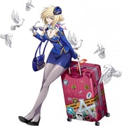 1girl bag bird black_shoes blonde_hair blue_bag blue_hair blue_jacket blue_skirt breasts buttons cleavage collared_shirt crossed_legs dove eyewear_in_mouth flight_attendant flight_attendant_hat full_body game_cg garrison_cap gloves gold_buttons gold_trim green_eyes grey_pantyhose hat high_heels holding holding_removed_eyewear holding_suitcase insignia jacket jewelry langrisser langrisser_mobile large_breasts leaning leaning_on_object long_sidelocks looking_at_viewer medium_hair miniskirt mouth_hold multicolored_scarf official_alternate_costume official_art open_collar pantyhose parted_lips pencil_skirt pendant rolling_suitcase scarf shilinka_(langrisser) shirt shoes shoulder_bag sidelocks simple_background skirt smile solo standing sticker suitcase sunglasses tachi-e third-party_source too_many_stickers transparent_background travel_attendant unworn_eyewear watson_cross white_gloves white_scarf white_shirt rating:g score:3 post #10133797
