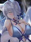 1girl animal_ear_fluff animal_ears azur_lane bare_shoulders blue_collar blue_dress blue_eyes breasts cleavage collar collarbone commentary_request dress evening_gown feather_boa fox_ears fox_girl grey_hair hair_ornament halter_dress halterneck hand_on_own_chest highres kitsune large_breasts large_tail long_hair looking_at_viewer multiple_tails official_alternate_costume shinano_(azur_lane) shinano_(dreams_of_the_hazy_moon)_(azur_lane) sleeveless sleeveless_dress solo tail tonchinkan upper_body white_tail rating:s score:28 post #10165637
