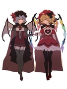 2girls ascot bat_wings black_hat black_pantyhose black_thighhighs blonde_hair blue_hair cloak crystal_wings dress flandre_scarlet frilled_dress frills full_body hat high-low_skirt highres holding_hands iwakoo looking_at_another mob_cap multiple_girls pantyhose red_ascot red_dress red_eyes red_hat red_shoes remilia_scarlet shoes siblings sisters thigh_strap thighhighs touhou wings rating:s score:16 post #10143685