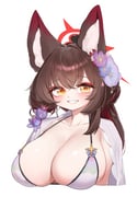 1girl absurdres animal_ears bikini blue_archive blush braid breasts brown_hair cleavage collarbone eyeshadow flower fox_ears fox_girl grin hair_flower hair_ornament halo highres large_breasts long_hair looking_at_viewer makeup multicolored_hair official_alternate_costume purple_flower red_eyeshadow red_hair red_halo simple_background smile solo streaked_hair string_bikini swimsuit two-tone_hair upper_body wakamo_(blue_archive) wakamo_(swimsuit)_(blue_archive) white_background white_hair yabby yellow_eyes rating:s score:13 post #10175505