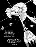 black_background comic commentary english_commentary english_text greyscale highres inimoose invader_zim invader_zim:_enter_the_florpus irken_insignia laser laser_cannon massive_(invader_zim) monochrome no_humans rocket space spacecraft spittle_runner war rating:g score:1 post #10152237
