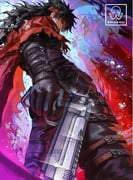 1boy belt black_gloves black_hair black_pants cape clawed_gauntlets cloak commentary final_fantasy final_fantasy_vii final_fantasy_vii_rebirth final_fantasy_vii_remake gauntlets gloves hair_between_eyes headband highres holding jacket long_hair male_focus maskoo185826 multiple_belts pants pointed_footwear prosthetic_weapon red_cape red_cloak red_eyes red_headband short_hair single_gauntlet solo spiked_hair torn_cloak torn_clothes turks_(ff7) vincent_valentine weapon rating:g score:3 post #9947550
