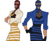 2boys balaclava blazer blu_spy_(tf2) blue_dress blue_eyes blue_gloves blue_jacket blue_mask brown_eyes claire_hummel commentary cropped_jacket crossdressing crossdressing_(mtf) crossed_arms dress english_commentary facial_hair gloves hand_on_own_hip jacket lapels looking_at_another male_focus matching_outfits meme multiple_boys official_art open_clothes open_jacket pectoral_cleavage pectorals red_gloves red_mask red_spy_(tf2) sleeves_rolled_up spy_(tf2) striped_clothes striped_dress stubble team_fortress_2 teeth the_dress_(meme) transparent_background white_dress yellow_dress rating:s score:23 post #6679750
