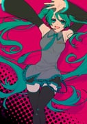 1girl aqua_hair armpits arms_up bare_shoulders black_skirt black_sleeves black_thighhighs blue_eyes blue_hair blue_necktie breasts collared_shirt commentary_request cowboy_shot detached_sleeves floating_hair gradient_hair grey_shirt hair_between_eyes hair_ornament hatsune_miku headphones long_hair long_sleeves medium_breasts microphone miniskirt multicolored_hair mushi_kei necktie open_mouth pink_background pleated_skirt shirt simple_background skirt sleeveless sleeveless_shirt smile solo standing thighhighs tie_clip twintails vocaloid wavy_hair wide_sleeves rating:g score:0 post #10175367