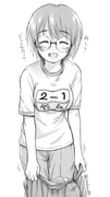1girl closed_eyes facing_viewer glasses greyscale gym_uniform highres holding holding_unworn_clothes holding_unworn_skirt mole mole_on_neck monochrome ooshiro_youkou original short_sleeves simple_background skirt standing twitter_username unworn_skirt rating:g score:2 post #10163457
