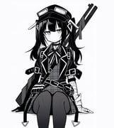 1girl bandaged_arm bandaged_hand bandages belt belt_buckle blazer blush bow bowtie buckle choker closed_mouth commentary dot_nose dress feet_out_of_frame flat_cap greyscale hair_between_eyes hat highres jacket kurobe_nanoka lapels long_hair looking_at_viewer mahou_shoujo_no_majo_saiban makigirisu monochrome multiple_belts open_clothes open_jacket pantyhose peaked_cap plaid_clothes plaid_dress simple_background sitting solo twintails unmoving_pattern white_background rating:g score:4 post #10155117