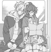 1boy 1girl antenna_hair closed_eyes closed_mouth collared_dress commentary_request commission couple dress frilled_dress frills glasses hair_between_eyes heads_together hetero high_ponytail holding holding_paper holding_pen honkai_(series) honkai_impact_3rd hood hood_down hoodie jacket kevin_kaslana leaning_on_person leaning_to_the_side long_hair long_sleeves looking_down mei_(honkai_impact) monochrome official_alternate_costume pants paper pen ponytail shade shiregotoaka short_hair sitting sleeping train_interior upper_body white_jacket rating:g score:1 post #10175013