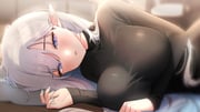 1girl arm_under_breasts blue_nails blurry blurry_background breasts diamond-shaped_pupils diamond_(shape) grey_hair grey_horns halo_sweety halo_sweety_(artist) highres horns indie_virtual_youtuber large_breasts long_hair long_sleeves lying mole mole_under_eye on_side parted_lips purple_eyes single_horn solo symbol-shaped_pupils taut_clothes virtual_youtuber rating:s score:2 post #10175951