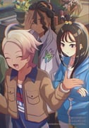 0roshioji3ran 1girl 3boys ahoge az_(pokemon) black_hair blonde_hair blue_hoodie blue_shirt bracelet breast_pocket brown_jacket choker closed_eyes collared_shirt commentary_request cube_hair_ornament floette floette_(eternal) green_necktie hair_ornament hand_up hood hoodie jacket jewelry lida_(pokemon) long_hair long_sleeves multiple_boys naveen_(pokemon) necktie open_clothes open_jacket open_mouth pocket pokemon pokemon_legends:_z-a shirt sleeves_past_wrists sweatdrop topknot urbain_(pokemon) watermark rating:g score:8 post #10160392