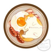 animal animal_focus bacon blush cat closed_eyes closed_mouth commentary_request food food_focus fried_egg katze_nest no_humans original plate sausage simple_background smile twitter_username white_background rating:g score:1 post #10122510