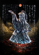 1girl chinese_clothes dalachi_(headdress) full_moon ikeda_ruriko in_water junko_(touhou) long_hair looking_to_the_side moon painting_(medium) partially_submerged red_moon solo touhou traditional_media very_long_hair water wide_sleeves rating:g score:3 post #10175596