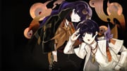 1boy 1girl alternate_costume alternate_universe arm_up black_background black_hair black_pants blunt_bangs braid breasts brown_shirt chinese_commentary cleavage collarbone eyeball feather_necklace genshin_impact hair_between_eyes highres jacket jewelry large_breasts layered_clothes leaning_forward leaning_to_the_side leather leather_jacket long_braid long_hair long_sleeves looking_at_viewer looking_to_the_side mole mole_under_eye momogourami mother_and_son multicolored_hair necklace open_clothes open_jacket open_mouth pants parted_lips purple_eyes purple_hair raiden_shogun red_lips scaramouche_(genshin_impact) scarf shirt short_hair short_sleeves single_braid white_jacket white_shirt rating:s score:2 post #10175467