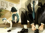 1boy absurdres age_progression baby black_hat black_shoes black_shorts blue_hair blue_necktie blue_shirt book book_stack child closed_mouth collared_shirt hat head_out_of_frame highres indoors jacket lapels lie_nnn light_particles male_focus necktie onesie original photo_(object) plant potted_plant school_hat shirt shoes short_hair shorts single_shoe sitting socks suit suit_jacket tying_footwear white_shirt white_socks wing_collar rating:g score:1 post #10167733