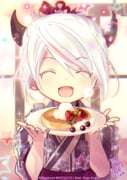 1girl 2024 absurdres artist_name black_horns blueberry bushiroad-no-mikoto cake closed_eyes commentary_request copyright_notice cream cream_on_face dated demon_horns di_gi_charat facing_viewer fangs floral_print floral_print_kimono food food_on_face fruit highres holding holding_plate horns japanese_clothes kimono koge_donbo multicolored_hair official_art open_mouth plate print_kimono purple_kimono red_hair reiwa_no_di_gi_charat second-party_source short_hair signature smile solo strawberry streaked_hair striped_clothes striped_kimono two-tone_hair two-tone_kimono upper_body white_hair white_kimono rating:g score:1 post #10158795