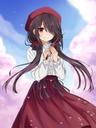 1girl absurdres alternate_costume art_study black_hair cherry_blossoms clock_eyes commentary cowboy_shot date_a_live day dress english_commentary falling_petals flower hair_flower hair_ornament hair_over_one_eye hands_up hat highres holding light_smile long_hair long_sleeves looking_at_viewer low_twintails outdoors petals red_eyes red_hat red_skirt shirt skirt smile solo standing symbol-shaped_pupils tokisaki_kurumi twig twintails white_shirt xdlloyd091x rating:g score:3 post #10171206