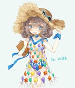 1girl :d adjusting_clothes adjusting_headwear blue_background blue_bow blue_choker blue_eyes blue_shorts bow brown_hair choker cowboy_shot eyewear_on_headwear fishnet_dress hand_on_headwear hands_up hat highres holding holding_notebook hutsutoka looking_at_viewer marcus_(on_the_white_sand)_(reverse:1999) marcus_(reverse:1999) notebook official_alternate_costume open_mouth reverse:1999 shell shorts smile solo starfish strapless straw_hat sunglasses tube_top very_low_bun white_tube_top wrist_bow rating:g score:0 post #10172300