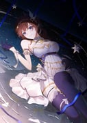 1girl absurdres arm_strap bare_shoulders blue_eyes blue_gloves blue_thighhighs blush breasts brown_hair commentary feet_out_of_frame gloves hair_ornament half_gloves highres hololive large_breasts long_hair looking_at_viewer lying official_alternate_costume official_alternate_hairstyle on_back parted_lips smile solo star-ring thighhighs tokino_sora tokino_sora_(birthday_2022) virtual_youtuber rating:s score:18 post #9937271