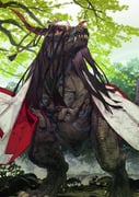 animal animal_focus beads black_hair blunt_ends dinosaur fate/grand_order fate_(series) game_cg glowing glowing_eyes hair_between_eyes hat horns japanese_clothes kijo_kouyou_(fate) kijo_kouyou_(first_ascension)_(fate) kimono kimono_on_shoulders leaf long_hair maple_leaf no_humans noco_(adamas) official_art red_eyes sharp_teeth tassel teeth third-party_source tsunokakushi tyrannosaurus_rex white_hat white_kimono rating:g score:15 post #9214746