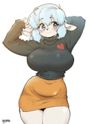 1girl animal_ears arm_behind_head arms_up artist_name black_sweater blue_eyes blue_hair blush breasts closed_mouth furry furry_female highres large_breasts long_sleeves looking_at_viewer orange_skirt original pencil_skirt ribbed_sweater sheep_ears sheep_girl short_hair sidelocks simple_background skirt solo sweater turtleneck turtleneck_sweater white_background xeppir rating:s score:1 post #10175269