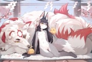 1girl absurdres animal_ear_fluff animal_ears animal_nose artist_name azur_lane black_hair blush brushing_another's_hair brushing_hair cherry_blossoms cleft_of_venus closed_mouth collarbone comb commission commissioner_upload completely_nude flat_chest fox fox_ears fox_girl fox_mask fox_tail full_body furrification furry furry_female highres kisahuiisa long_hair manjuu_(azur_lane) mask mask_on_head nagato_(azur_lane) nagato_(great_fox's_respite)_(azur_lane) navel nipples nude official_alternate_costume pussy sitting solo tail uncensored very_long_hair yellow_eyes yokozuwari rating:e score:27 post #10016256