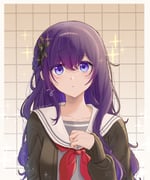 1girl absurdres asahina_mafuyu black_cardigan black_flower breasts cardigan collarbone commentary_request crossed_bangs flower grey_serafuku grey_shirt grid_background hair_between_eyes hair_flower hair_ornament hand_up highres kono_matsuri_ni_yuuyami_iro_mo_(project_sekai) long_hair long_sleeves looking_at_viewer medium_breasts miyamasuzaka_girls'_academy_school_uniform neckerchief official_alternate_hair_length official_alternate_hairstyle open_cardigan open_clothes parted_lips project_sekai purple_eyes purple_hair red_neckerchief sailor_collar school_uniform serafuku shirt sidelocks solo sparkle sparkling_aura twitter_username upper_body white_sailor_collar yuki_tama1231 rating:g score:7 post #9632545