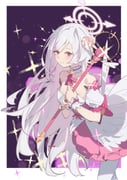 1girl absurdres bare_shoulders bilibalakonglijiwa blue_archive blush border bustier commentary_request crescent crescent_hair_ornament detached_collar detached_sleeves fake_wings hair_ornament halo head_wings highres holding holding_staff leaning_forward long_hair looking_at_viewer mage_staff magical_girl pink_eyes pink_halo purple_background single_hair_intake single_head_wing solo sparkle_background staff suzumi_(blue_archive) suzumi_(magical)_(blue_archive) very_long_hair white_border white_hair wings rating:s score:11 post #10170620