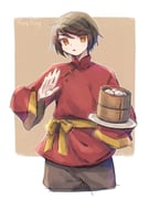 1boy axis_powers_hetalia bamboo_steamer black_hair black_pants border bow brown_background character_name chinese_clothes commentary_request empty_eyes hair_between_eyes hands_up holding holding_plate hong_kong_(hetalia) long_sleeves looking_at_viewer male_focus mandarin_collar ne0_kizuna_sub7 open_mouth outside_border pants plate red_shirt shirt short_hair simple_background solo white_border wide_sleeves yellow_bow yellow_eyes rating:g score:1 post #10175384