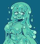 1girl artist_name belly blue_background blush breasts cleavage colored_skin green_eyes green_hair green_skin ishuzoku_reviewers lady_beemer large_breasts long_hair looking_at_viewer lymee monster_girl open_mouth plump simple_background slime_(substance) slime_girl smile solo rating:s score:6 post #9921420