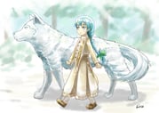 1girl animal blue_eyes blue_hair bow dog dress forest green_bow lara_greyrat leo_(mushoku_tensei) looking_at_viewer mushoku_tensei nature outdoors oversized_animal reiss_atelier tree yellow_dress rating:g score:0 post #10175681