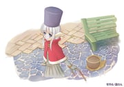 1girl bench blue_eyes blue_hat cape cobblestone commentary_request cowboy_shot creator_(ragnarok_online) cropped_legs dress feathered_wings fingerless_gloves gloves grey_dress grey_gloves grey_hair grin hat head_wings long_hair looking_at_viewer mimikuma ragnarok_online red_cape shako_cap smile solo vanilmirth_(ragnarok_online) white_wings wings rating:g score:1 post #10135360
