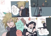 1girl 2boys ^^^ armor bare_shoulders barret_wallace black_gloves black_hair black_skirt black_thighhighs blue_eyes blue_sweater boots breasts buster_sword cloud_strife crop_top elbow_gloves english_commentary english_text falling final_fantasy final_fantasy_vii final_fantasy_vii_remake gloves large_breasts long_hair low-tied_long_hair miniskirt miyukiko motion_lines multiple_boys nervous_sweating open_mouth red_boots red_eyes sequential short_hair shoulder_armor signature skirt sleeveless sleeveless_turtleneck speech_bubble spiked_hair surprised sweat sweater sword sword_on_back tank_top thighhighs thought_bubble tifa_lockhart turtleneck turtleneck_sweater weapon weapon_on_back white_tank_top zettai_ryouiki rating:g score:2 post #10175334