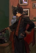 1boy aak_(arknights) aak_(doctor_of_faces)_(arknights) animal_ear_piercing animal_ears antique_phone arknights black_cape black_hair black_pants cape fingerless_gloves furry furry_male gloves hand_on_own_hip highres hoa-37 looking_at_viewer male_focus pants phone photo_(object) rotary_phone short_hair vase rating:g score:4 post #10046761