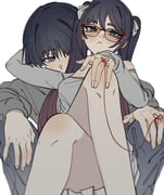 1boy 1girl alternate_costume aqua_eyes arm_behind_head asymmetrical_bangs behind_another bespectacled black_hair blunt_bangs blush bow breasts bright_pupils casual closed_mouth contemporary couple crossed_legs eyelashes fingerless_gloves fingernails from_below genshin_impact glasses gloves gradient_hair grey_eyes grey_pants grey_shirt grey_sleeves hair_between_eyes hair_bow hands_on_own_knees hetero leg_focus long_hair long_sleeves looking_at_viewer mona_(genshin_impact) multicolored_hair open_hands pants pink_hair pleated_skirt red-framed_eyewear scaramouche_(genshin_impact) shirt short_eyebrows sidelocks sitting_between_lap skirt sleeves_past_wrists small_breasts staring string string_of_fate tsurime twintails white_bow white_nails white_pupils white_skirt wispy_bangs ysnden rating:s score:0 post #10174970