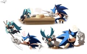 ! !! 1girl ? ?? absurdres ahoge anger_vein blue_hair chibi chopsticks commentary company_connection derivative_work english_commentary furry furry_male game_modding gloves green_eyes hatsune_miku highres holding holding_chopsticks neimsteps open_mouth screenshot_redraw signature sonic_(series) sonic_the_hedgehog sonic_unleashed vocaloid white_background white_gloves rating:g score:12 post #9638408