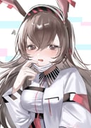 1girl @_@ absurdres alternate_eye_color animal_ears april_(arknights) arknights breasts brown_eyes brown_hair commentary_request ear_tag headphones highres horobu implied_extra_ears jacket long_hair looking_at_viewer mask mask_pull mouth_mask open_mouth rabbit_ears rabbit_girl solo white_jacket rating:g score:10 post #10034534
