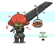 +++ 1girl :d apple bare_shoulders basket blue_background blush boots brown_boots character_name chibi colored_skin commentary_request facing_viewer fang food fruit goblin green_apple green_skin grey_shirt grey_skirt hair_over_eyes hanging_object heart highres holding holding_sword holding_weapon huge_weapon knee_boots motion_lines orange_hair original sea_urchin shirt short_twintails skirt smile solo standing sword twintails two-tone_background uni_souchou weapon white_background rating:g score:2 post #10170851