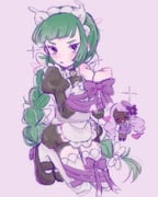 2girls ^_^ apron black_romper black_shoes blush bound bow bowtie braid braided_ponytail chibi chibi_inset closed_eyes dark-skinned_female dark_skin fascinator full_body green_hair hands_up heart hrk07_k implied_yuri jacinthe_(pokemon) juliet_sleeves kneeling lebanne_(pokemon) long_braid long_sleeves looking_at_viewer maid_apron maid_headdress mary_janes master_and_servant mega_stone multiple_girls open_mouth pokemon pokemon_legends:_z-a puffy_sleeves purple_ribbon ribbon ribbon_bondage romper shoes single_braid solo_focus sparkle thighhighs v-shaped_eyebrows very_dark_skin white_bow white_bowtie white_thighhighs rating:g score:4 post #10173999