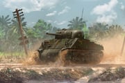 cannon caterpillar_tracks edouard_groult forest m4_sherman military_vehicle motor_vehicle nature no_humans original painterly palm_tree power_lines tank tree utility_pole vehicle_focus world_war_ii rating:g score:2 post #10167599