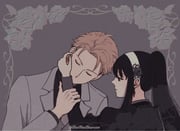 1boy 1girl black_dress black_shirt blonde_hair chachacharoon closed_eyes couple dress earrings flower gold_earrings grey_background grey_jacket hair_flower hair_ornament hairband hetero highres holding_another's_wrist jacket jewelry juliet_sleeves kissing_arm long_hair long_sleeves looking_at_another ponytail puffy_sleeves shirt short_hair sidelocks spy_x_family suit_jacket twilight_(spy_x_family) twitter_username upper_body white_hairband yor_briar rating:s score:1 post #10175078