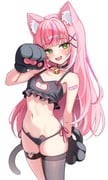 1girl absurdres animal_ear_fluff animal_ears animal_hands arm_at_side bandaid bandaid_on_arm bell black_bra black_choker black_gloves black_panties black_thighhighs blush bra cat_ears cat_girl cat_lingerie cat_tail choker collarbone commentary_request cowboy_shot frilled_bra frills gloves green_eyes hair_ornament hairclip hanako_nana hand_up heart heart_o-ring highres korean_commentary long_hair multicolored_hair navel neck_bell o-ring o-ring_thigh_strap open_mouth panties paw_gloves pink_hair side-tie_panties simple_background single_thighhigh smile solo standing stellive stomach straight_hair streaked_hair tail thigh_strap thighhighs underwear underwear_only very_long_hair virtual_youtuber white_background wispy_bangs x_hair_ornament yulha_06 rating:s score:7 post #10172037